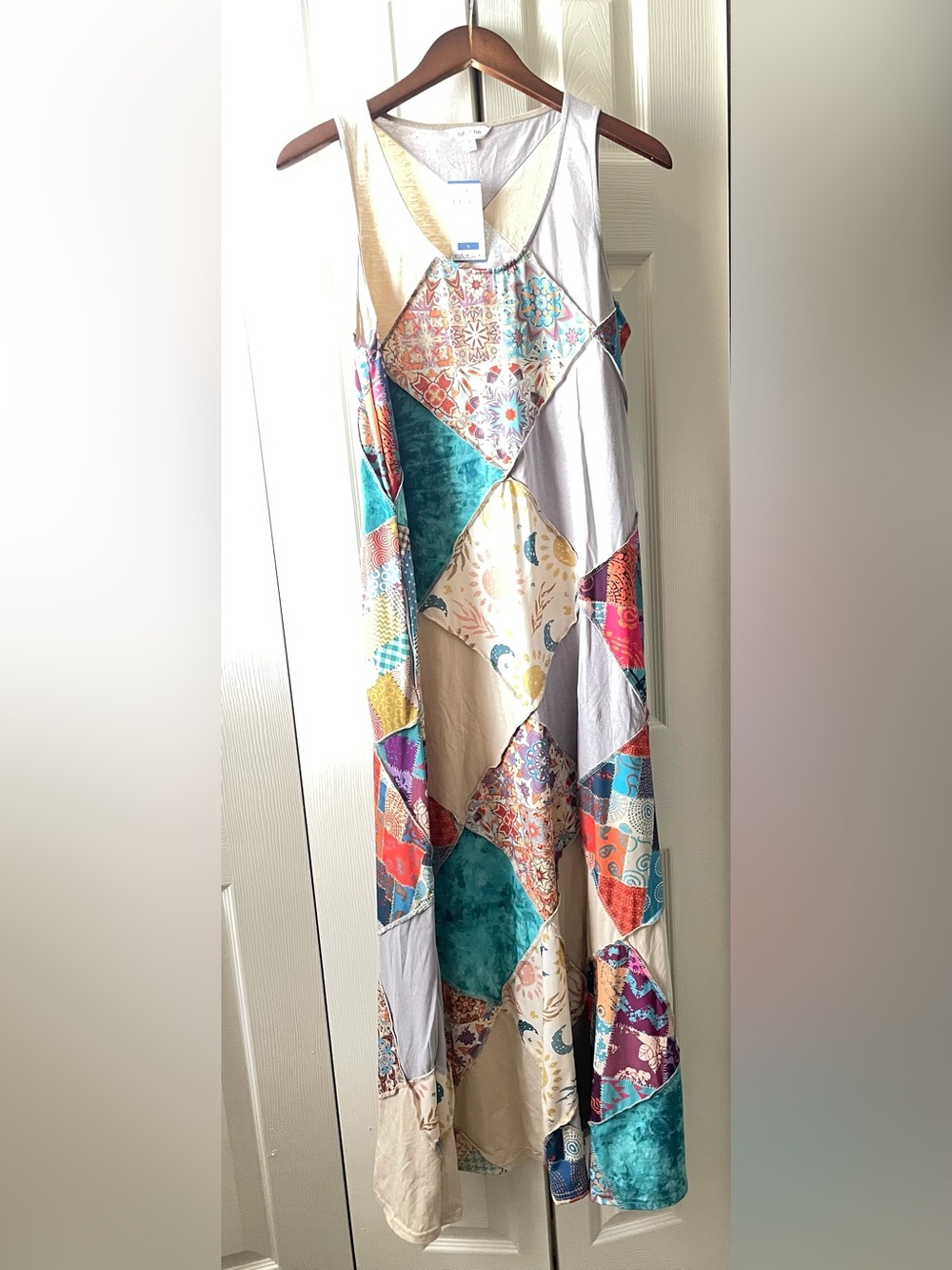 Yak N Yeti: Patchwork Maxi Dress with Teal & Cream Panels